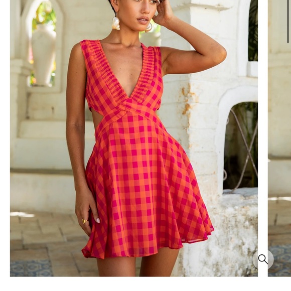 Chic Pink and Orange Checkered Mini Dress - Picture 1 of 6